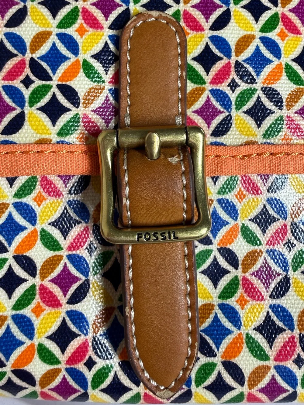 Fossil Keyper Y2K Geometric Print Crossbody Bag Leather Trim Adjustable Strap - Picture 7 of 16